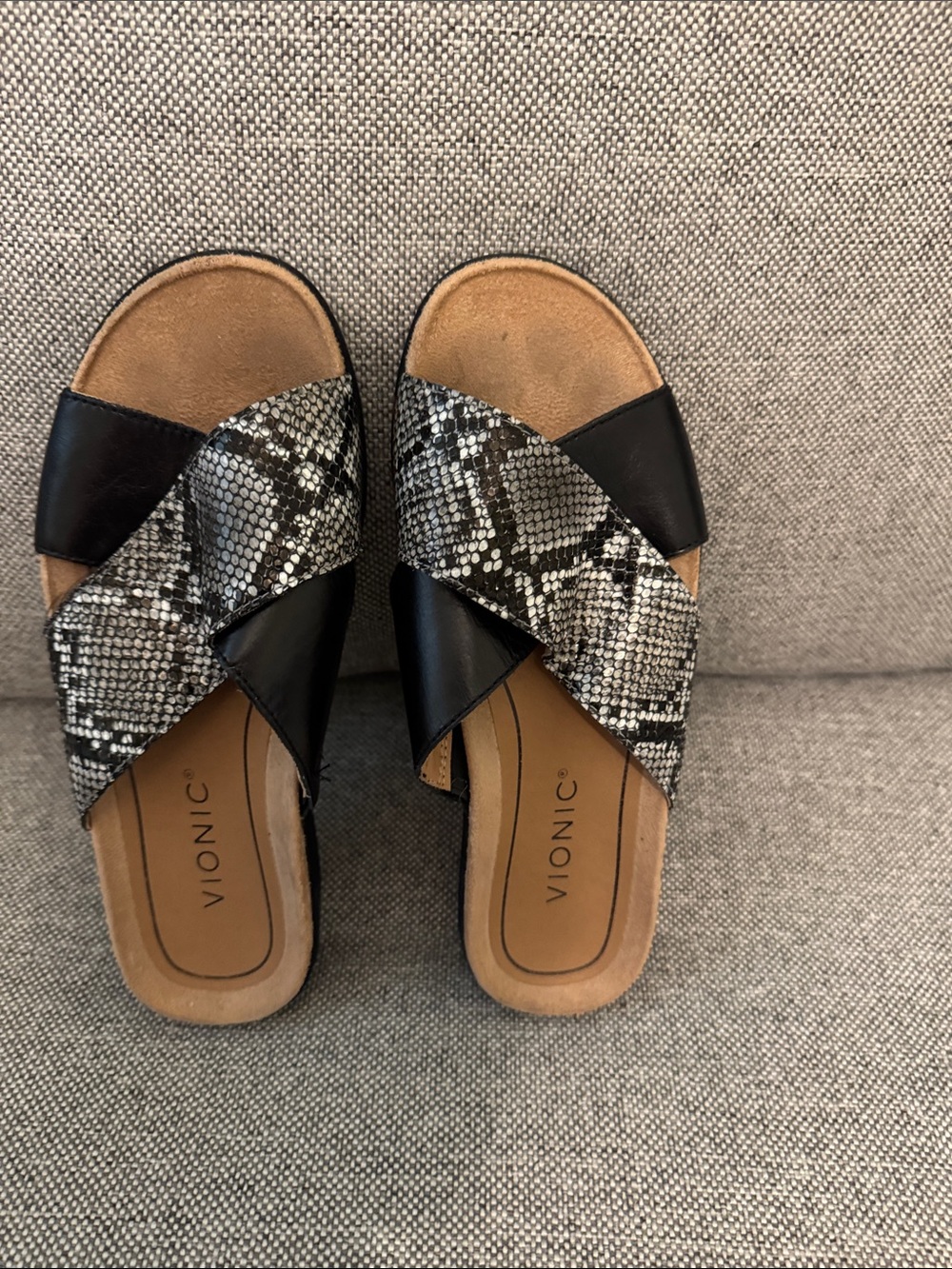 Vionic Black & Snake-Print Crossband Slide Mules - Picture 4 of 5